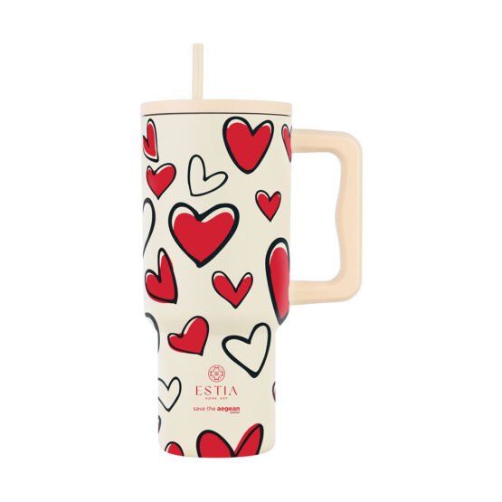 ΘΕΡΜΟΣ ESTIA STRAW TUMBLER XL SAVE THE AEGEAN 900ml RED VALENTINE